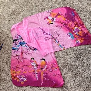 NWOT beautiful silk blend cherry blossom birds 🦢 scarf 58 x 20 inches